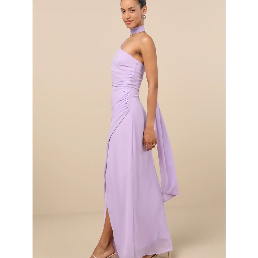 Lulus Adeline Lavender One-Shoulder Scarf Maxi Dress Size medium